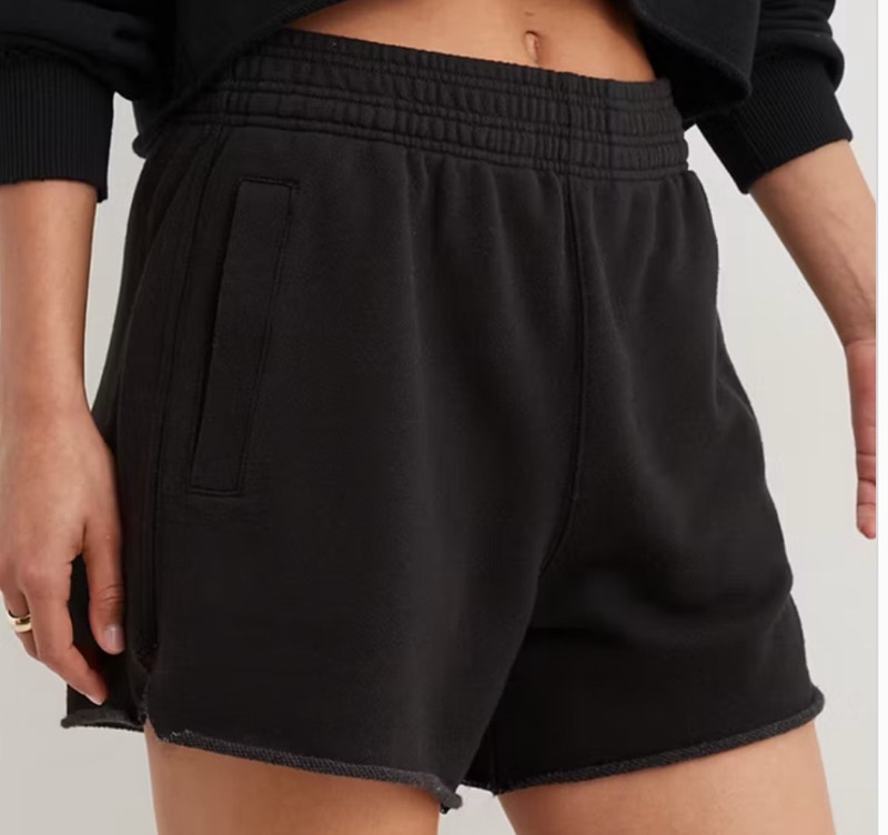 Aerie Pull On Raw Hem Sweat Shorts Black Small
